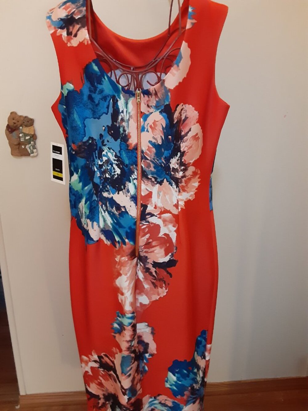 Julian TaylorNewYork sheath sleeveless red with blue floral dress 14 silhouette - Picture 2 of 16